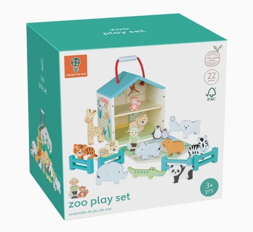 Wooden zoo play set - zoo, keeper