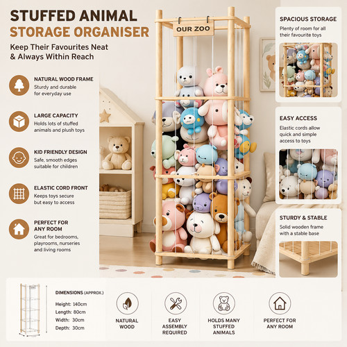 Wooden stuffed animal storage - animal,